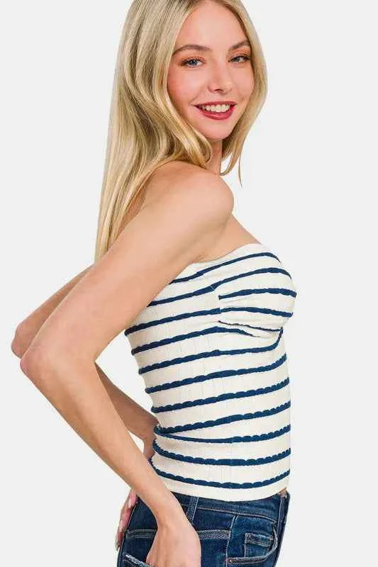 Zenana Twisted Sweetheart Neck Striped Tube Top b35bc5ba-ad0d-4d1f-ae3e-a6c716626943-Max