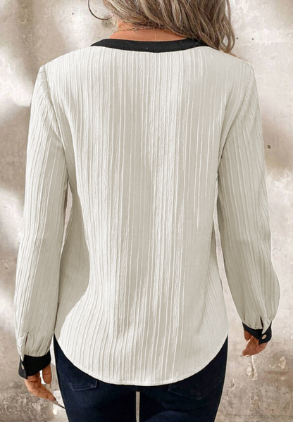 Contrast Notched Long Sleeve Blouse