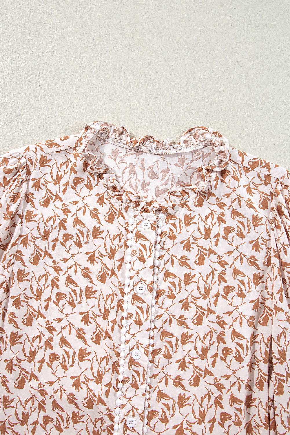 Blue Floral Print Lace Detail Puff Sleeve Shirt b36da92875d9c346