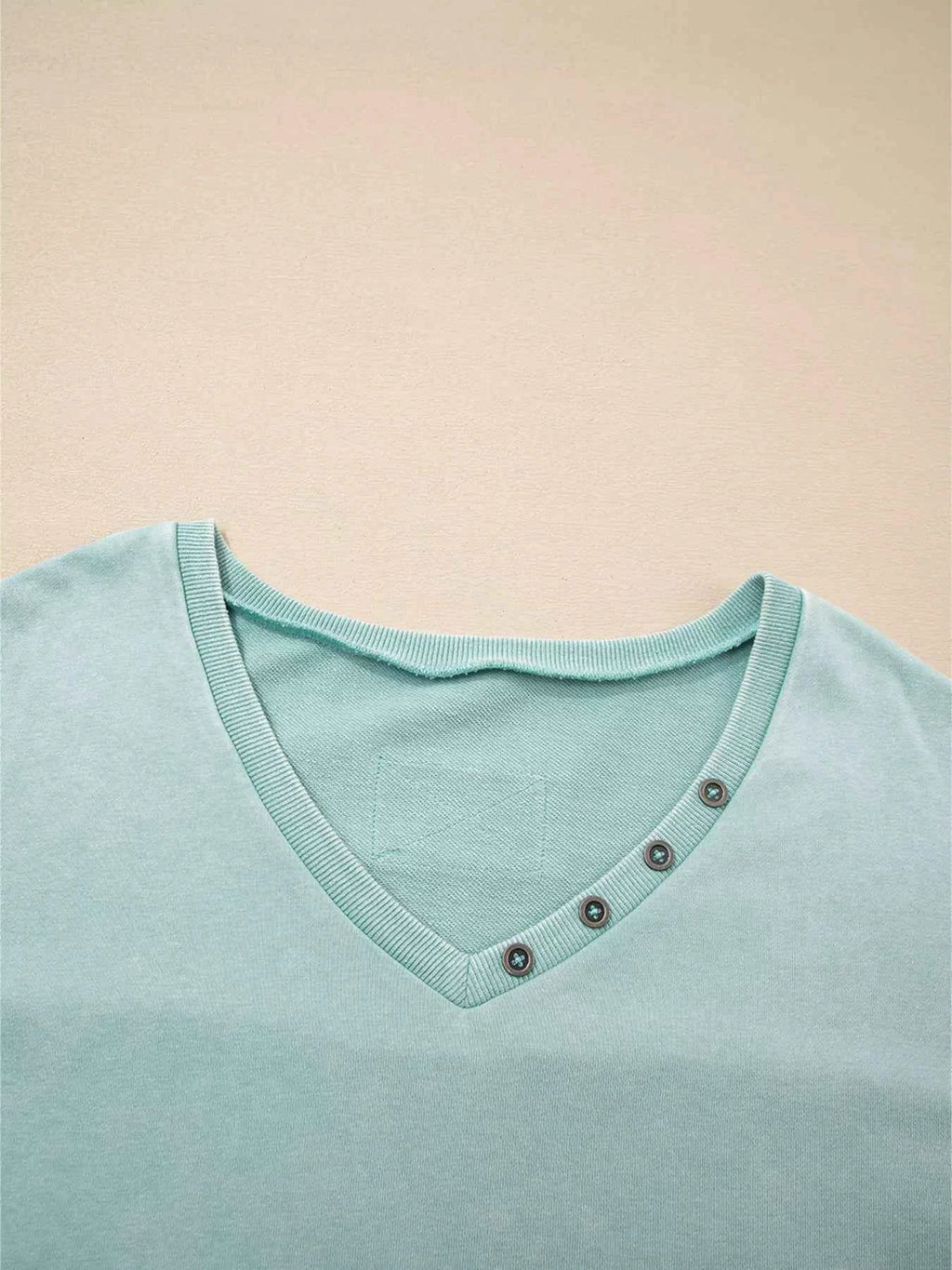 Mineral Wash Exposed Seam Buttoned V Neck Top b36f0082f4664072974ef7fb7c045381-Max-Origin