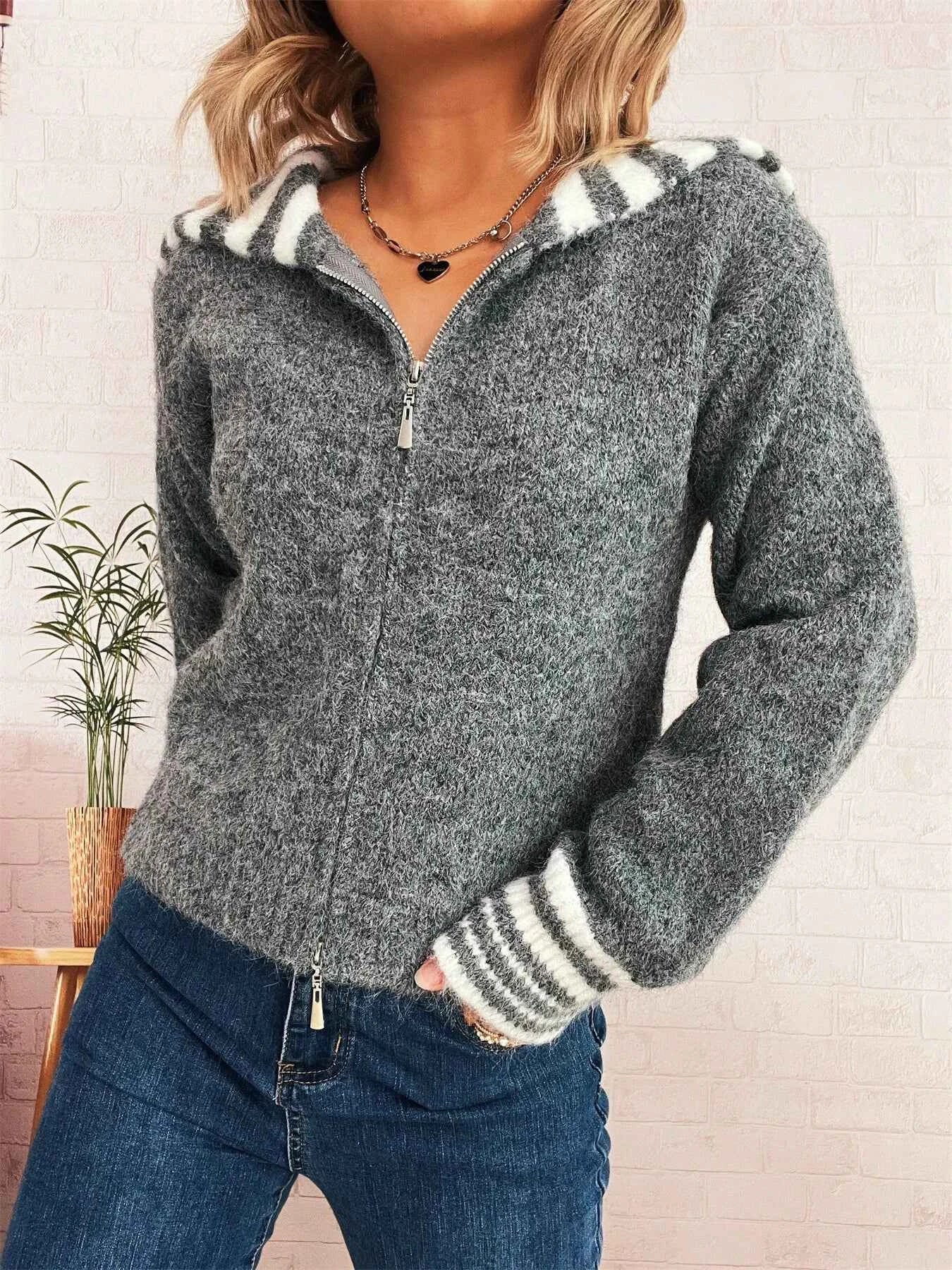 Striped Zip-Up Cardigan b371e53bf4c647959044288b567f482f-Max-Origin