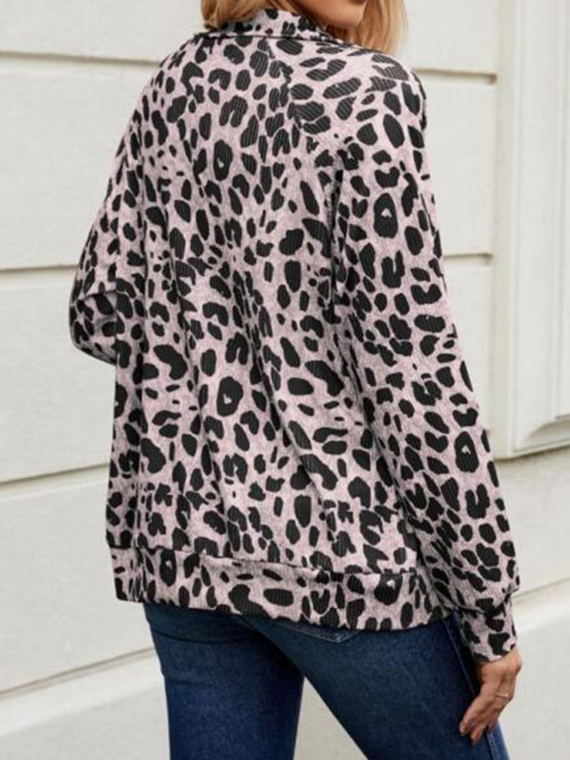 Full Size Leopard Collared Neck Zip Up Jacket