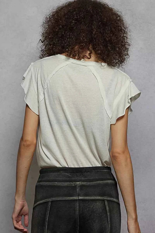V-Neck Short Sleeve T-Shirt with Ruffle Sleeve b37eee44-32e8-4e4b-8ad5-9e094c7d7ac5-Max-Origin