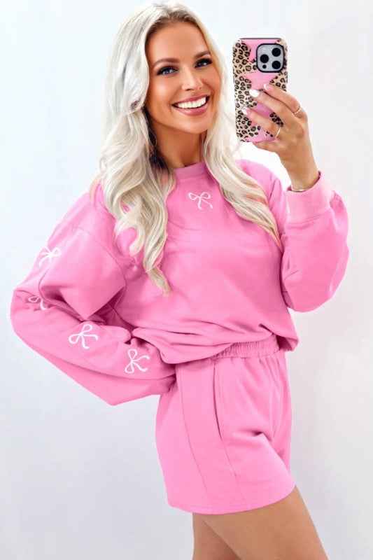 Bow Embroidered Pullover and Shorts Set b3829302-666a-455a-bc76-6a6a0038ed49