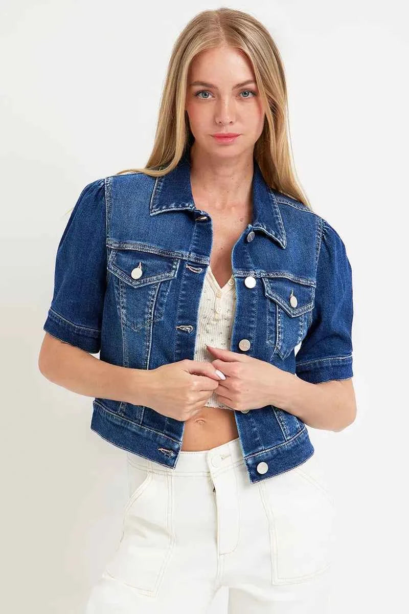 RISEN Puffed Short Sleeve Crop Denim Jackets DARK b38fdcd610144ff7a86752279f6e5f3b-Max-Origin