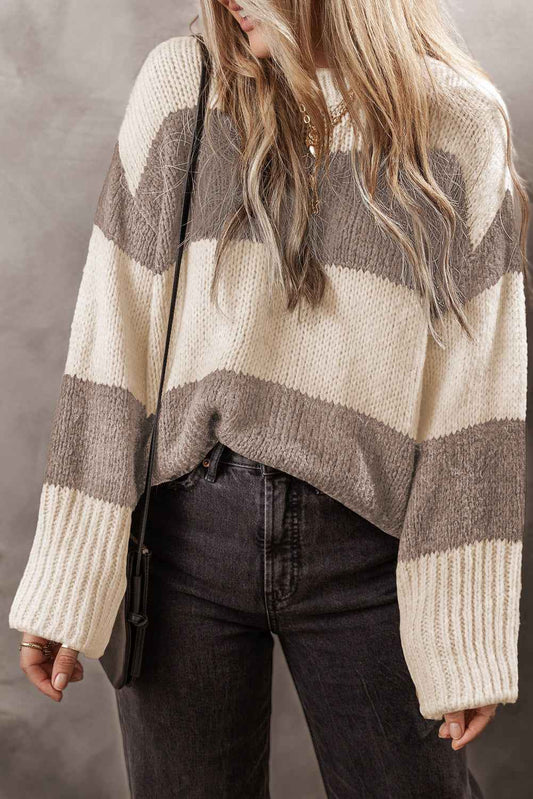 Simply Taupe Colorblock Loose Pullover Sweater Simply Taupe 33%Acrylic+27%Polyester+25%Cotton+15%Polyamide b38ff07abab0ceef