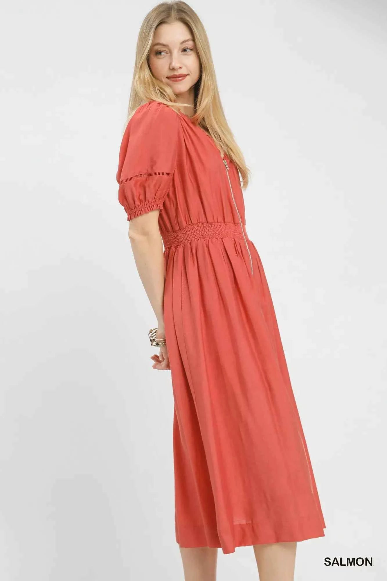Umgee Zip-Front Smocked Waist Midi Dress b398d1a4-4130-49de-a733-aaf87afcaafc-Max-Origin