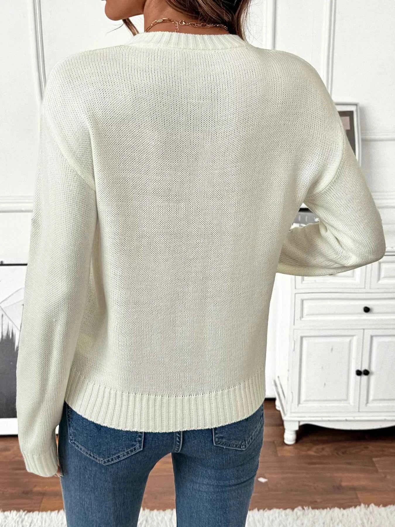Flower Round Neck Long Sleeve Sweater b39adaa5e58845b2aee6898869200cf1-Max-Origin