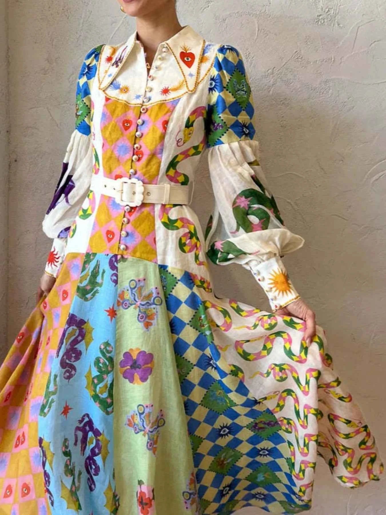 Printed Lantern Sleeve Midi Shirt Dress b39b682b-1cdc-4aec-a92f-48e7524793bc-Max-Origin