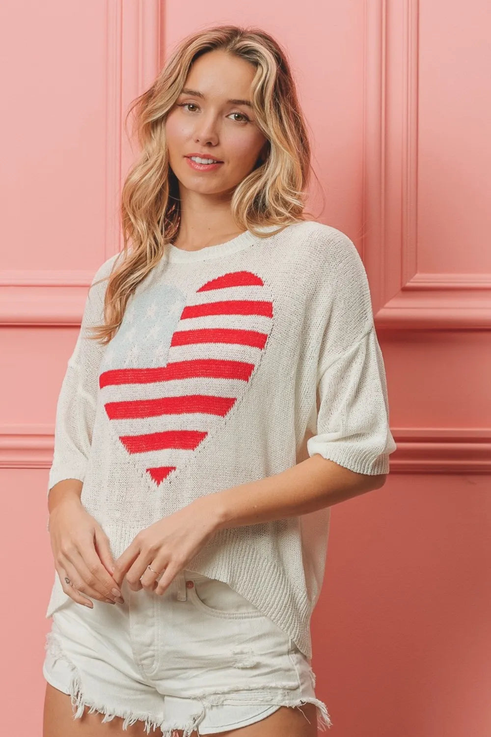 BiBi Striped Heart Contrast Knit Top b3a12d96-213c-4623-bf3e-f8c4d5d34d50-Max