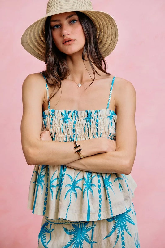 Palm Tree Smocked Bodice Adjustable Cami Top b3a4bd29-0340-4caf-ac5b-00ea352fb66e-Max-Origin