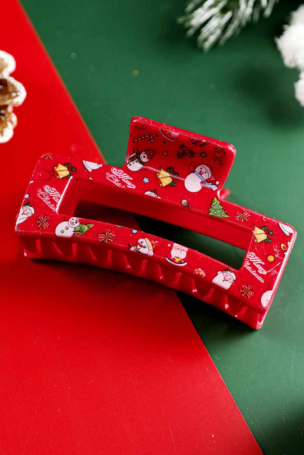 Racing Red Cartoon Christmas Pattern Print Hollow Out Hair Claw Clip b3ae6cc698f2ccb5