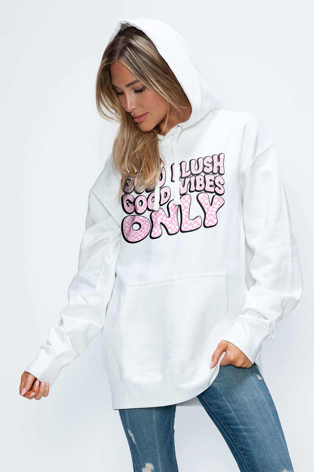 Simply Love Full Size Letter Graphic Long Sleeve Drawstring Hoodie