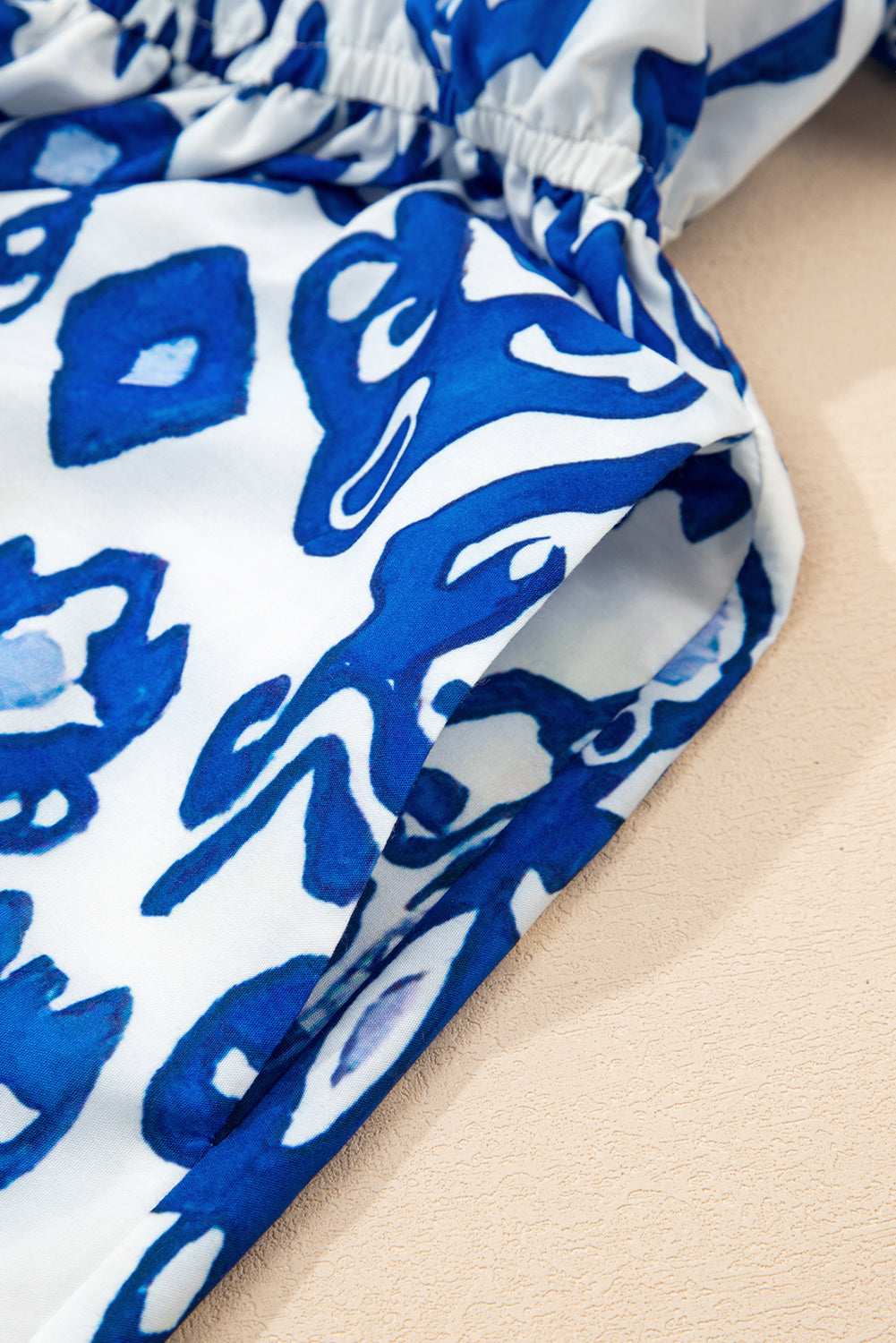 Blue Floral Ruffle Hem Pop of Color Neckline Dress b3b32141da2e561a-_7