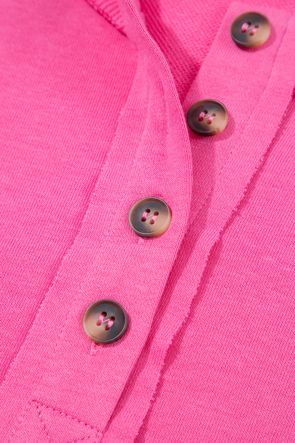 Bright Pink Raw Edge Henley Pullover and Jogger Pants Set b3b8079748489ace