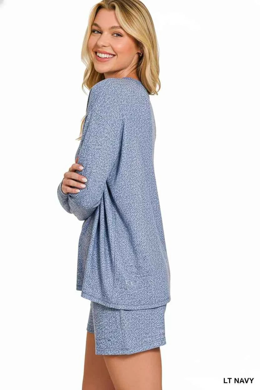 Zenana Soft Melange Long Sleeve Tee and Shorts Set b3c04a40-e0de-4067-90b2-9e61ed1baba4-Max-Origin