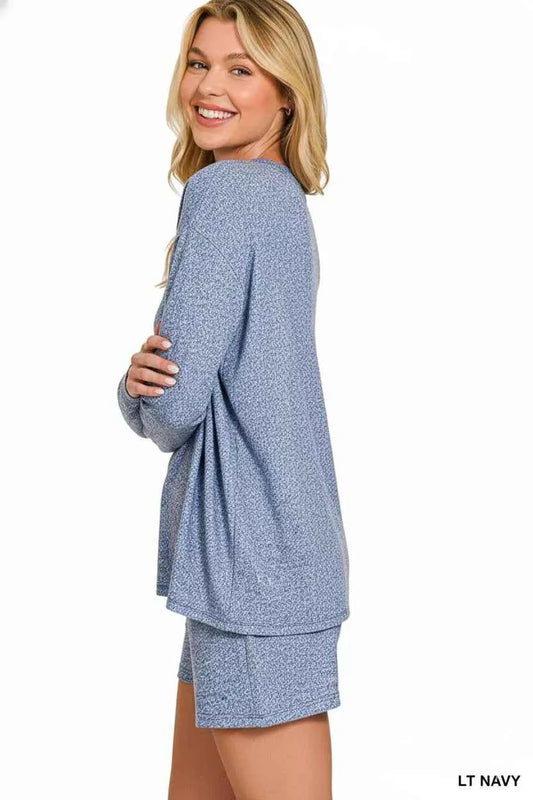 Zenana Soft Melange Long Sleeve Tee and Shorts Set b3c04a40-e0de-4067-90b2-9e61ed1baba4-Max-Origin