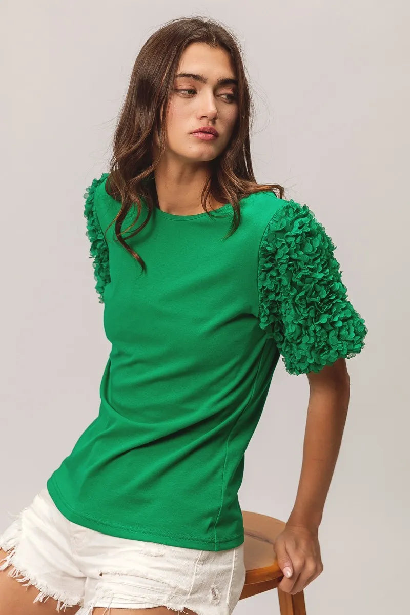 BiBi Short Mesh Flower Sleeve Knit Top JADE b3c0b7df73694809ab2716d92789586a-Max-Origin