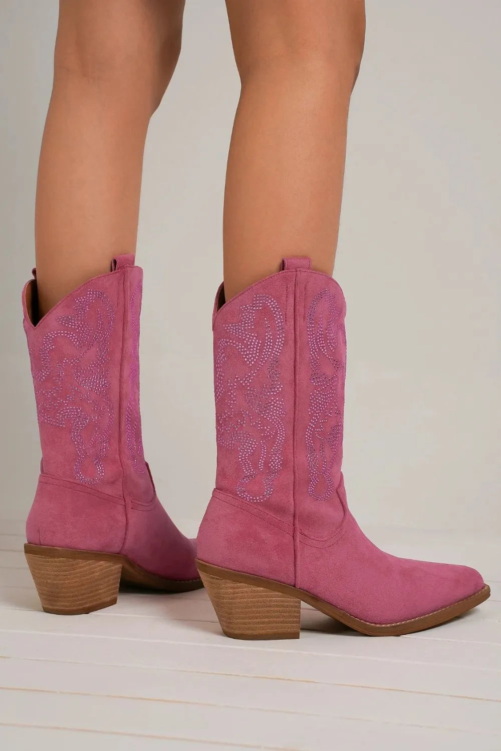 Beast Fashion Rhinestone Detail Point Toe Boots Cerise b3c56e09-7853-457d-b7b2-d8f4585e7e31-Max