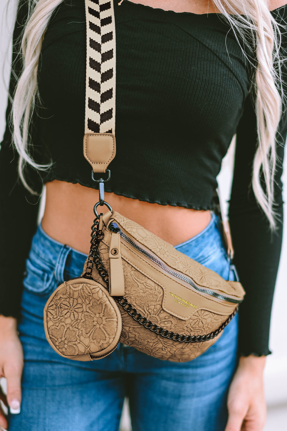 Black Colorblock Strap PU Crossbody Bag With Coin Purse b3c8803badf779f2