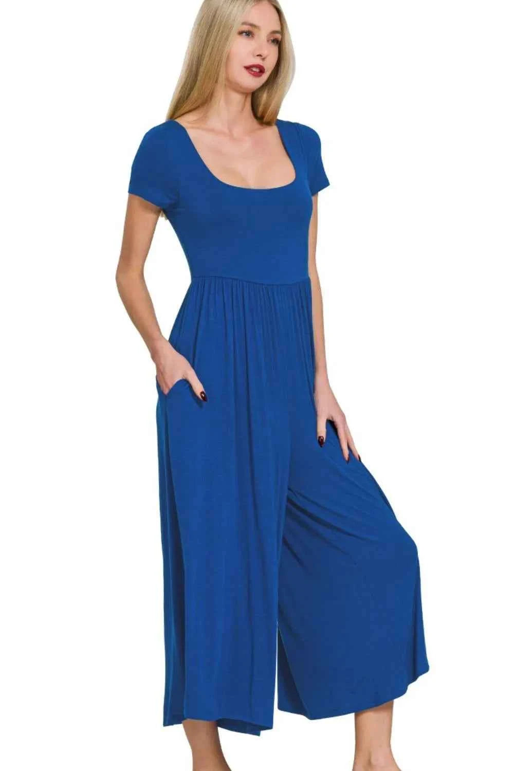 Zenana Double Layered Short Sleeve Jumpsuits LT NAVY b3c8f3bb-bd28-4c32-ad9a-8623c482cfc8-Max-Origin