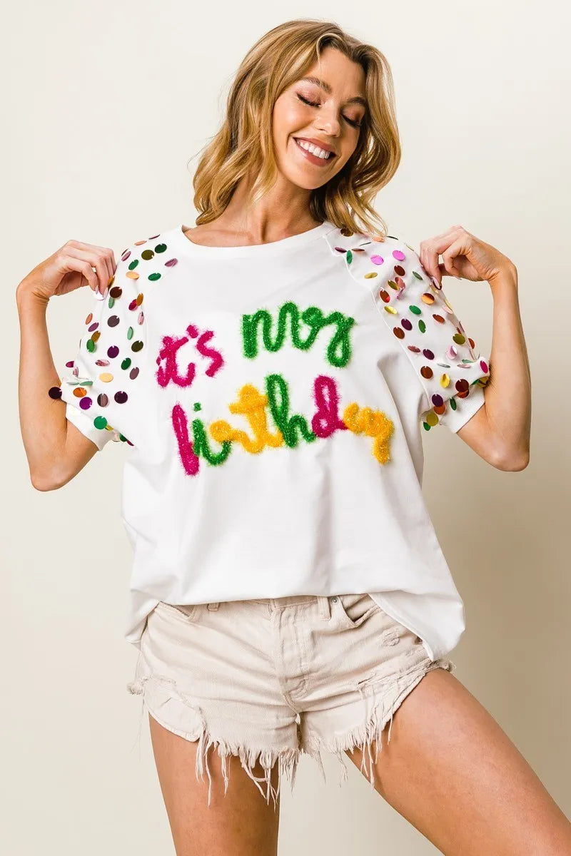 BiBi Metallic Letter Spangle Raglan Puff Sleeve Top b3c9b780553e44908d8c2c5adc18fc24-Max-Origin