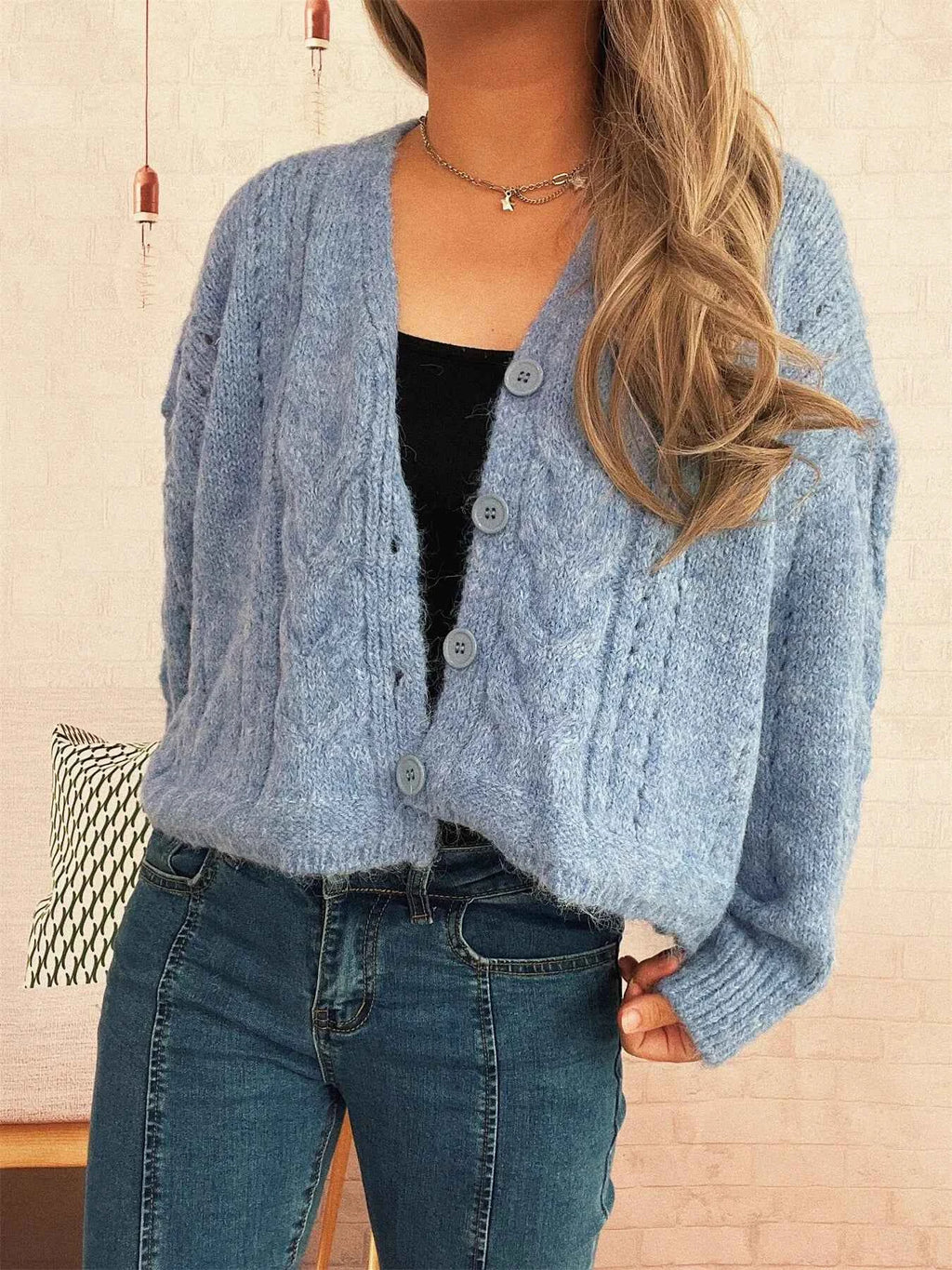Cable Knit Button-Up Cardigan