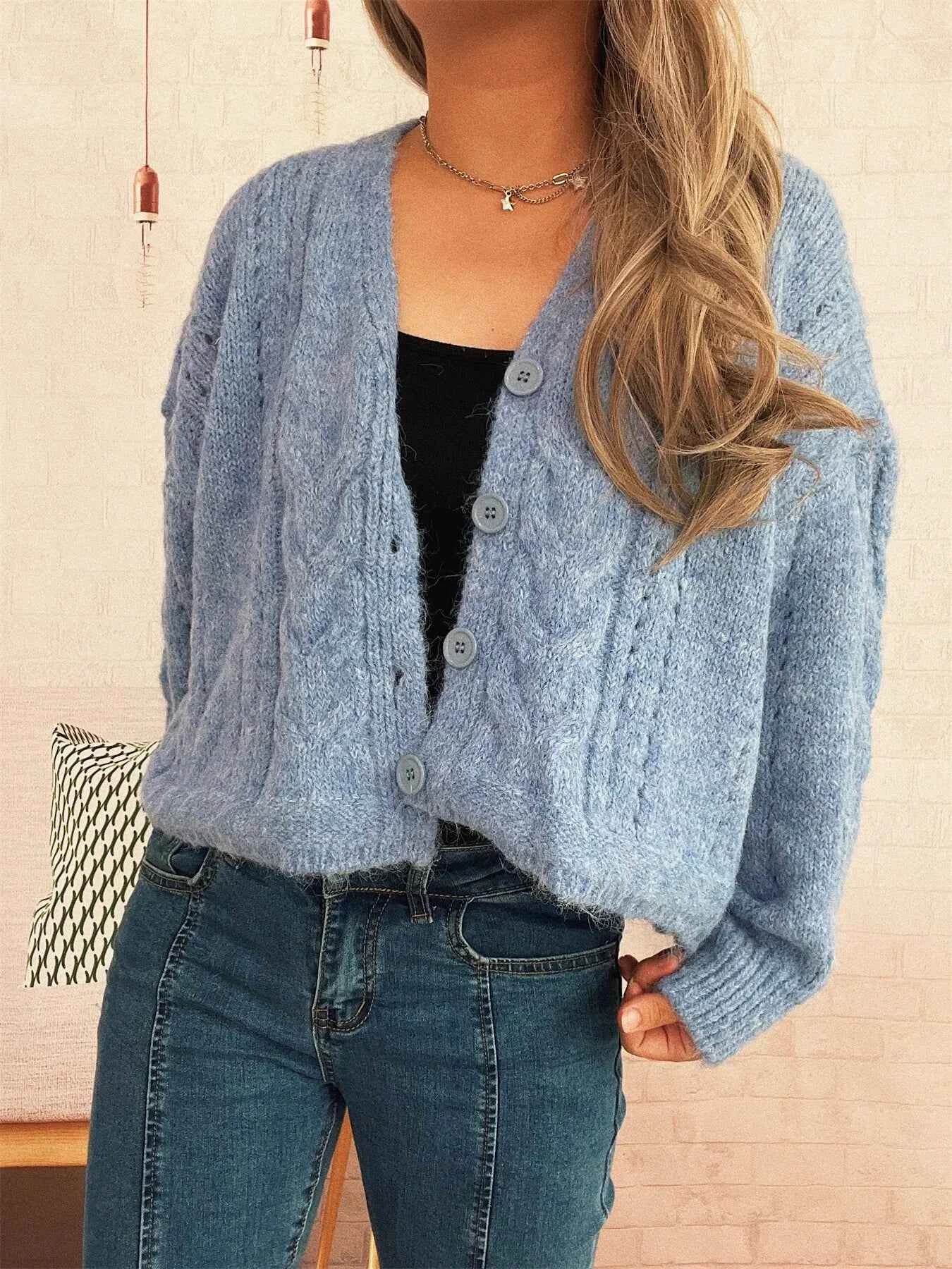 Cable Knit Button-Up Cardigan