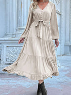 Ruffled Hem V-Neck Balloon Sleeve Dress b3d64adb-34ba-4ee6-b376-c1041c8e848f-Max-Origin