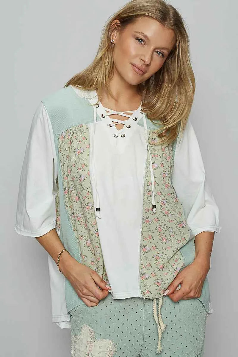 POL Lace-Up Hooded T-Shirt with Paisley Panel Detail b3d93700-6930-411b-b342-d5e4ad054eec-Max-Origin