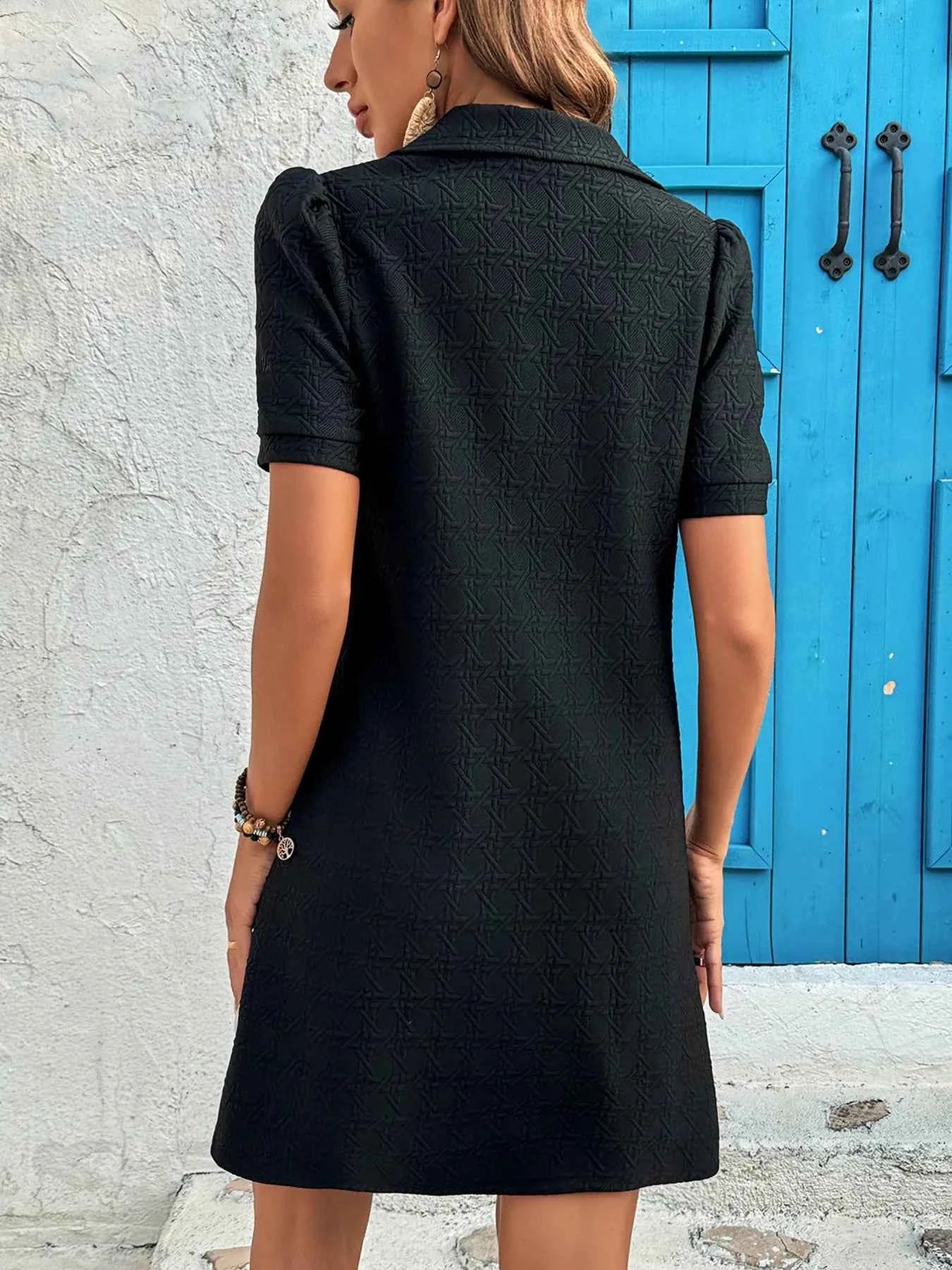 Zip Collar Short Sleeve Casual Mini Dress b3dbc617966e4ea883f602563d11dd92-Max-Origin
