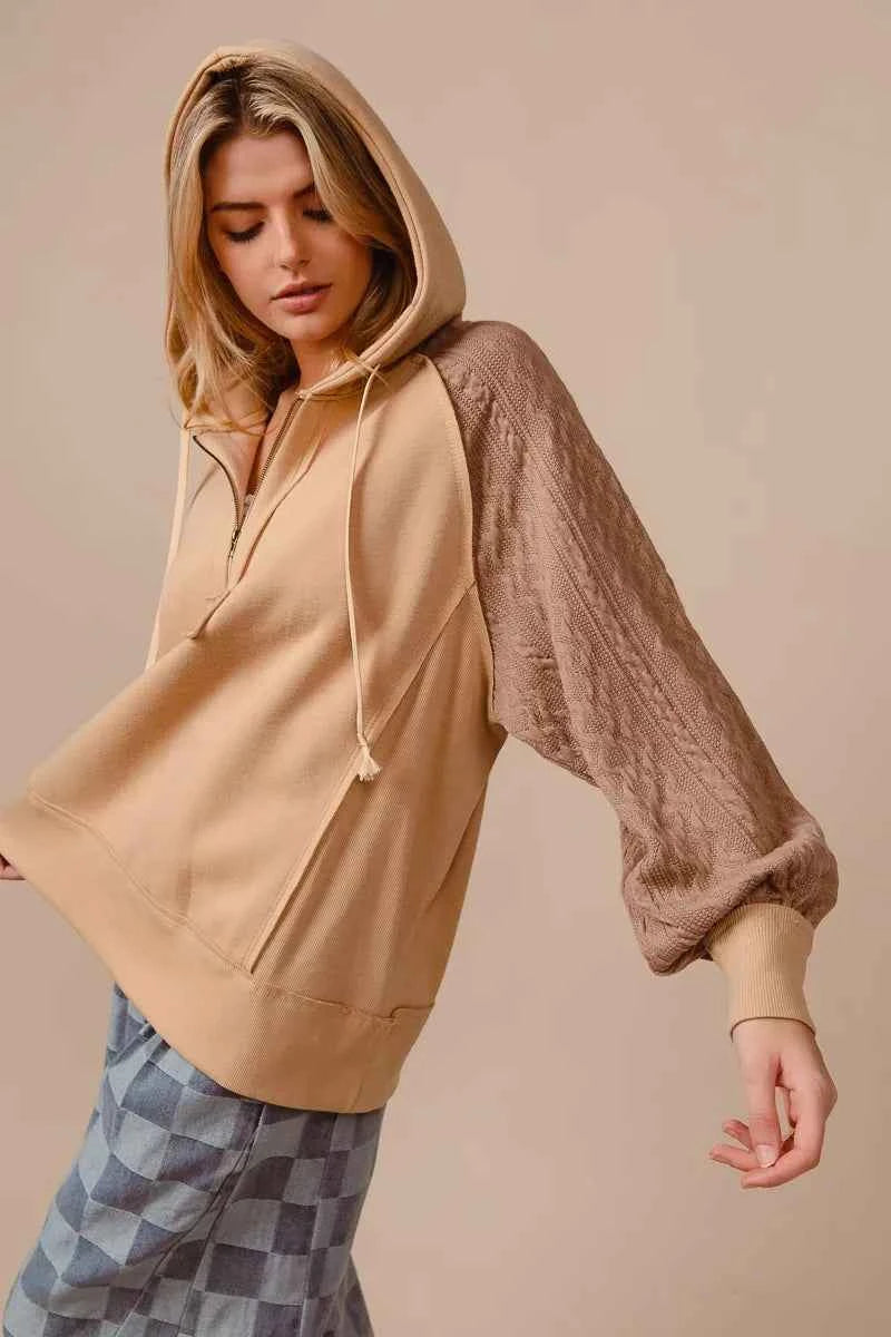 BiBi Half Zip French Terry Hoodie with Kint Sleeves b3de30b0a51444cab6250ebef20bba19-Max-Origin