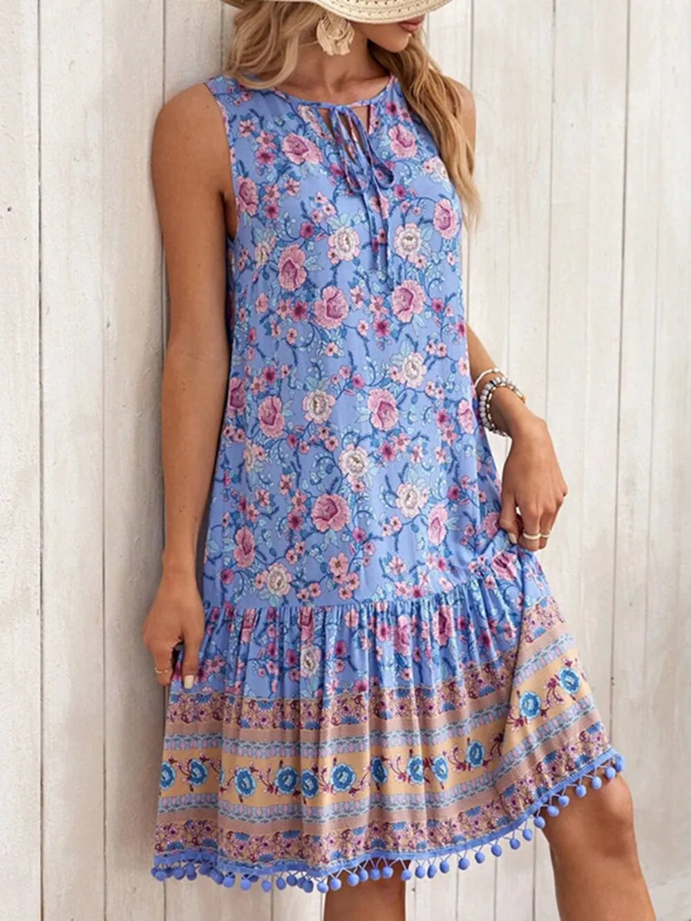 Tie Neck Sleeveless Floral Dress Floral b3e33680-2837-4563-88b4-d1fb7395d0b9-Max