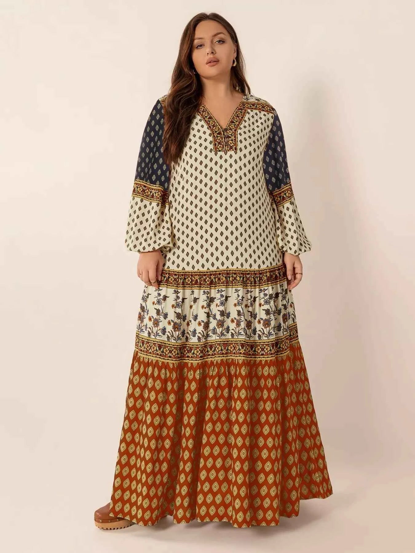 Plus Size Notched Balloon Sleeve Maxi Dress b3e54be6-3870-4f2e-9bb5-215e3de66931-Max-Origin