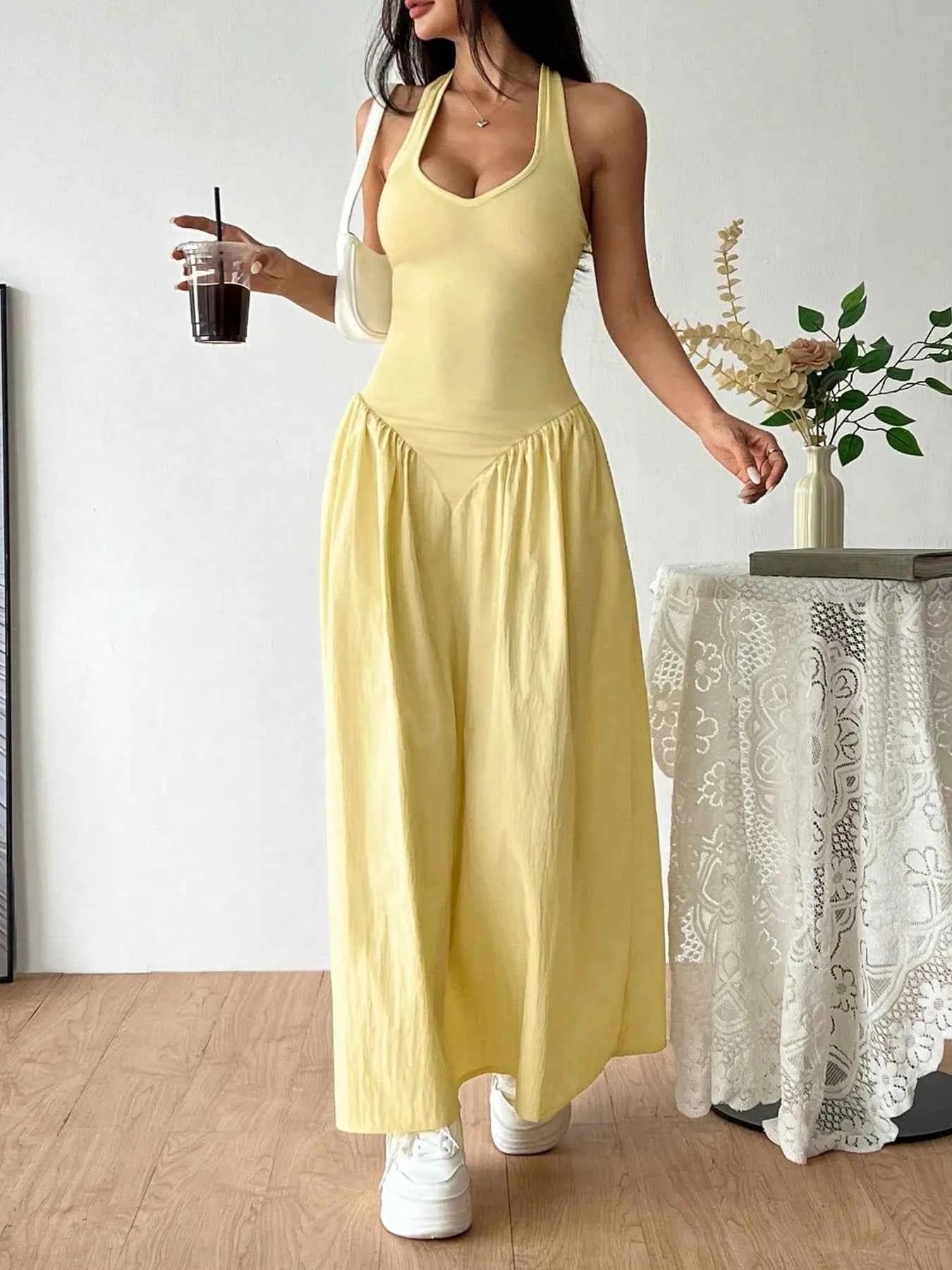 Halter Neck Maxi Dress Light Yellow b3ea7a454bdf4579a8d7884e32bae08b-Max-Origin