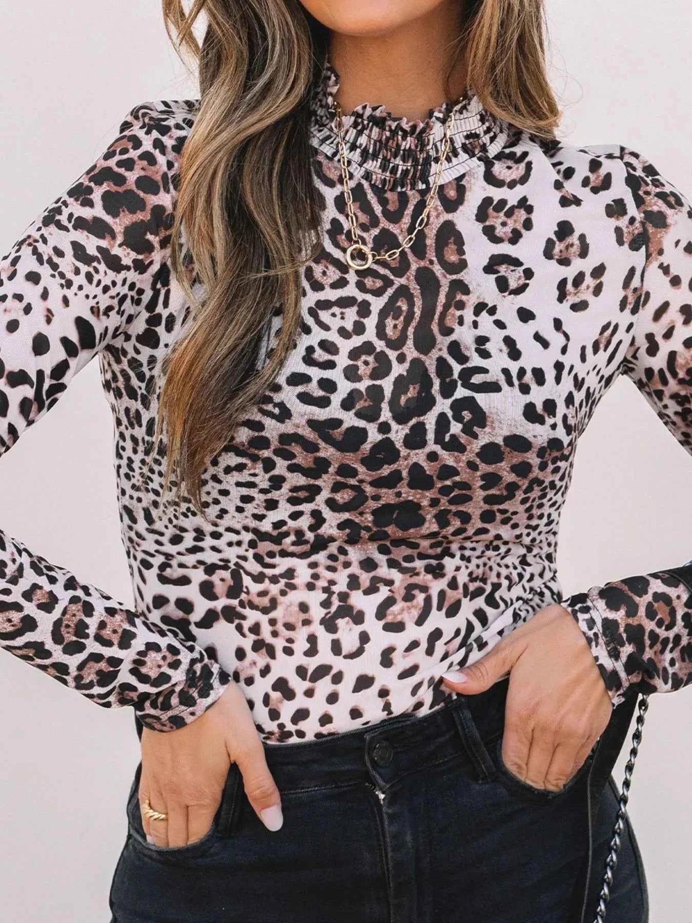 Leopard Print Long Sleeve Mock Neck Bodysuit b3f1144d-6e7d-46da-957f-52116091316e-Max-Origin