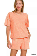Zenana Halo Snow Washed Short Sleeve Tee and Shorts Set ORANGE b3fec74a2d1f4626ae37bd787bdc4860-Max-Origin