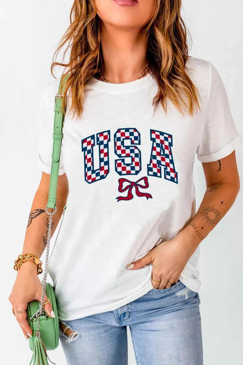 Checkered USA Graphic Round Neck Tee b403c084-23dd-4f35-ae33-606547c53c3b-Max-Origin