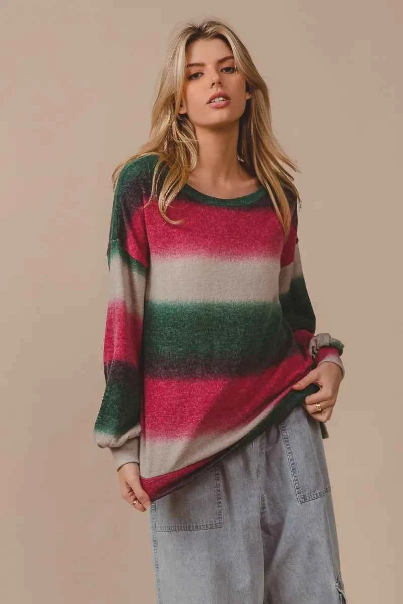 Striped Gradation Print Knit Top b40d15dbbb474df4b797f81fc3488a8e-Max-Origin