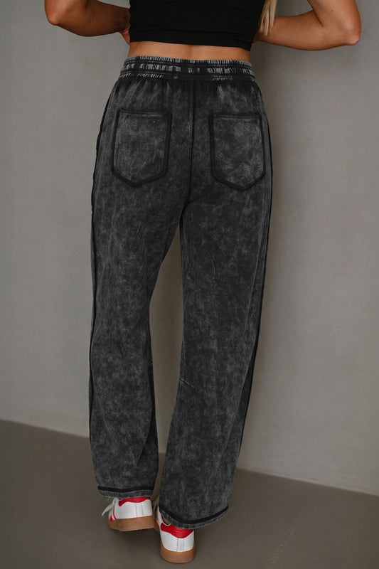 Black Mineral Wash Raw Seam Drawstring Elastic Waist Barrel Pants b40fbbe8d169b60f