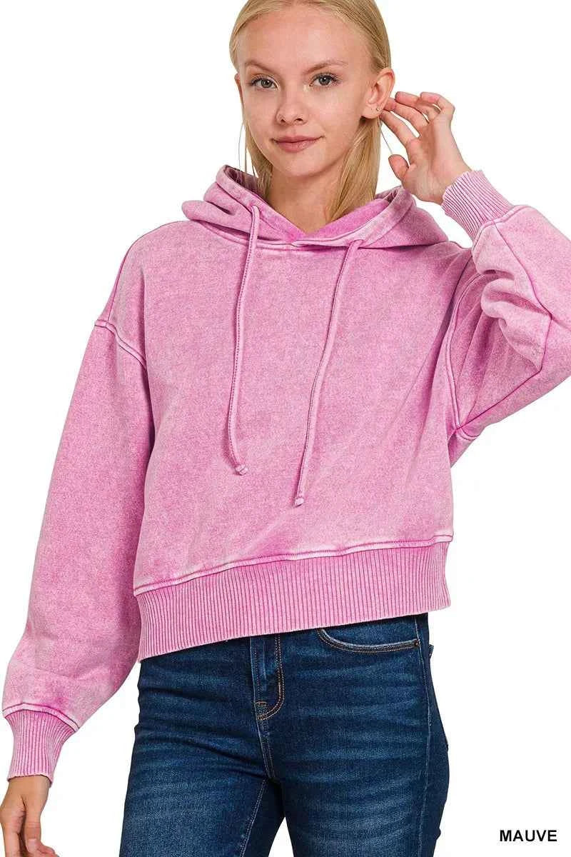 Zenana Acid Wash Fleece Drawstring Cropped Hoodie MAUVE b4174f55e0a44d989a8f1c57fa09a6eb-Max-Origin