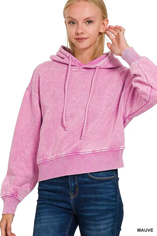 Zenana Acid Wash Fleece Drawstring Cropped Hoodie MAUVE b4174f55e0a44d989a8f1c57fa09a6eb-Max-Origin