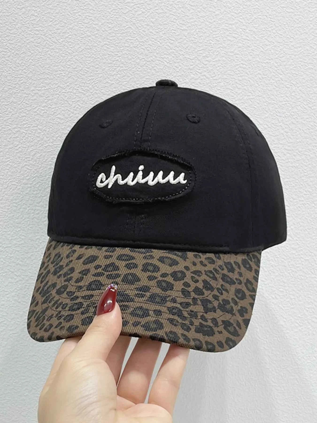 Leopard Print Baseball Cap with Embroidered Letter Black One Size b4184ad4ce44472791def3cebfece5c9-Max-Origin