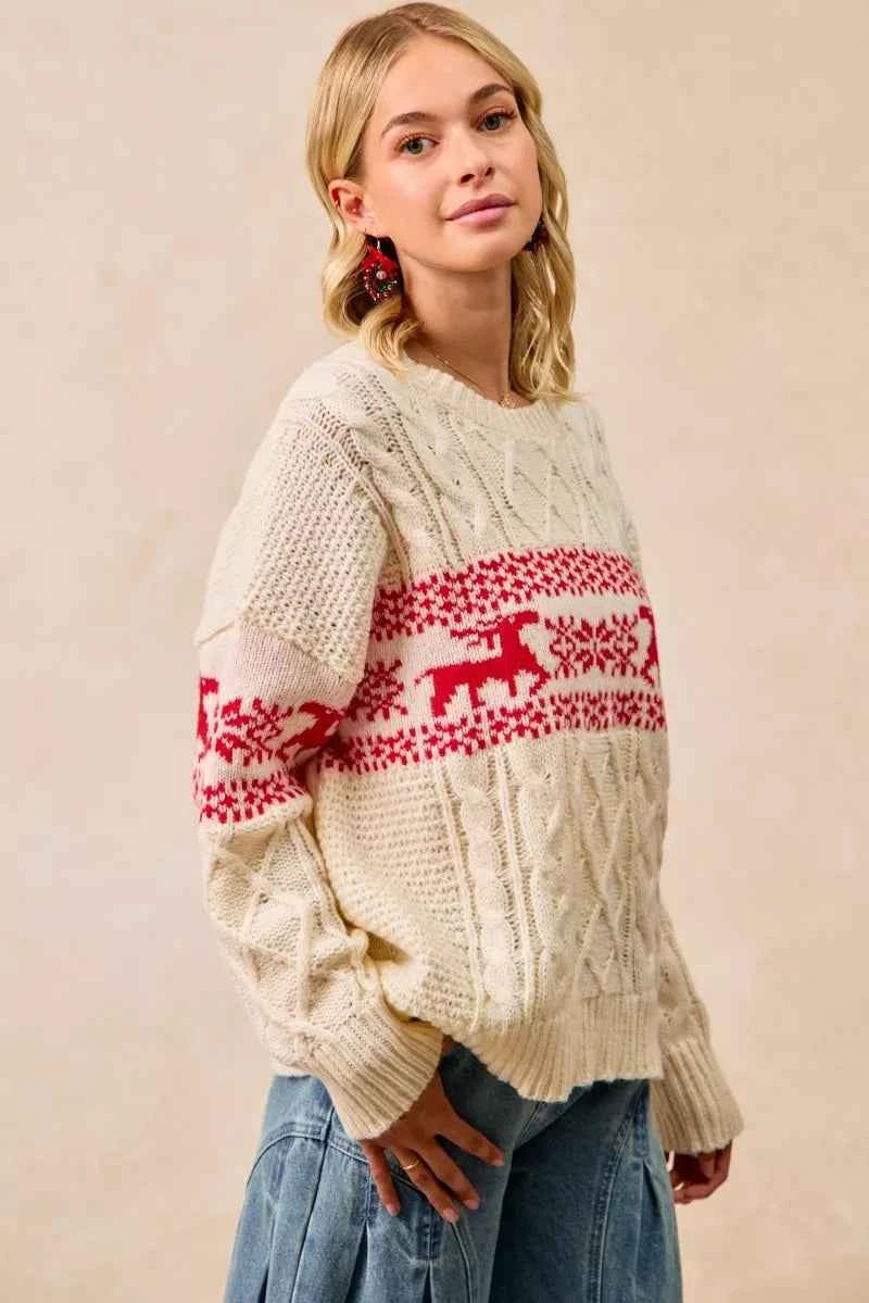 BiBi Christmas Theme Patterned Cable Knit Sweater b418efe9a029446ba498c7d308815096-Max-Origin