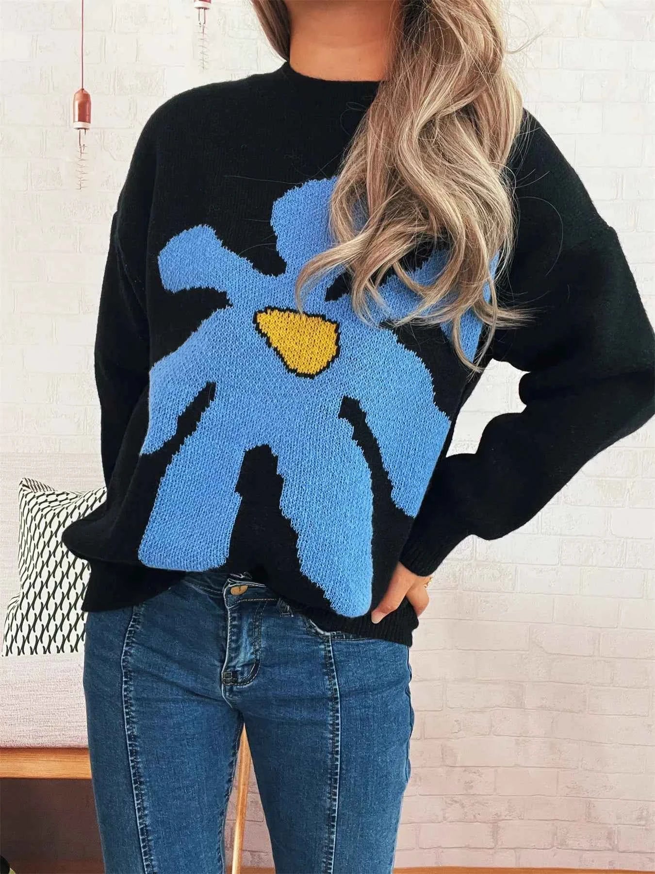 Flower Dropped Shoulder Sweater b420ec5560524493bb5dd25857c46787-Max-Origin