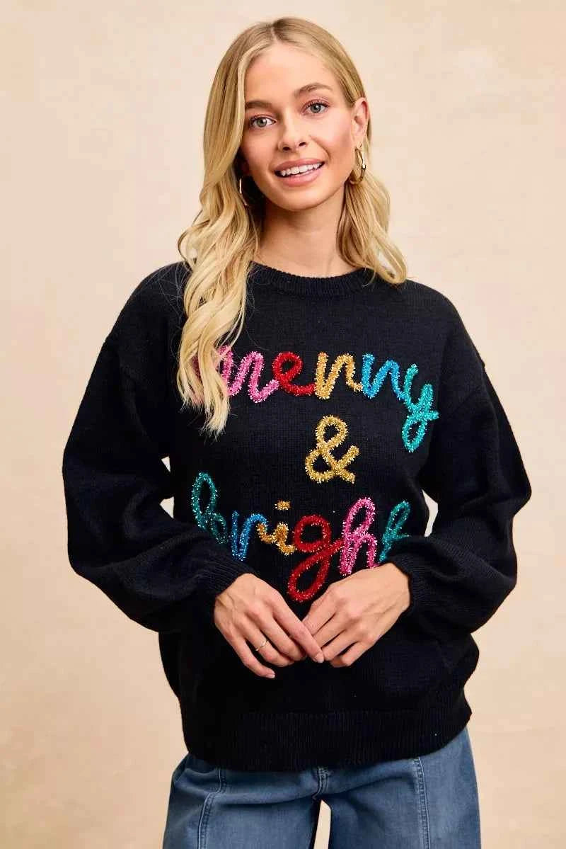 BiBi Tinsel Lettering Christmas Sweater BLACK MULTI b425a30095a3467889f66ae546e31c6c-Max-Origin
