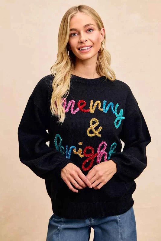 BiBi Tinsel Lettering Christmas Sweater BLACK MULTI b425a30095a3467889f66ae546e31c6c-Max-Origin