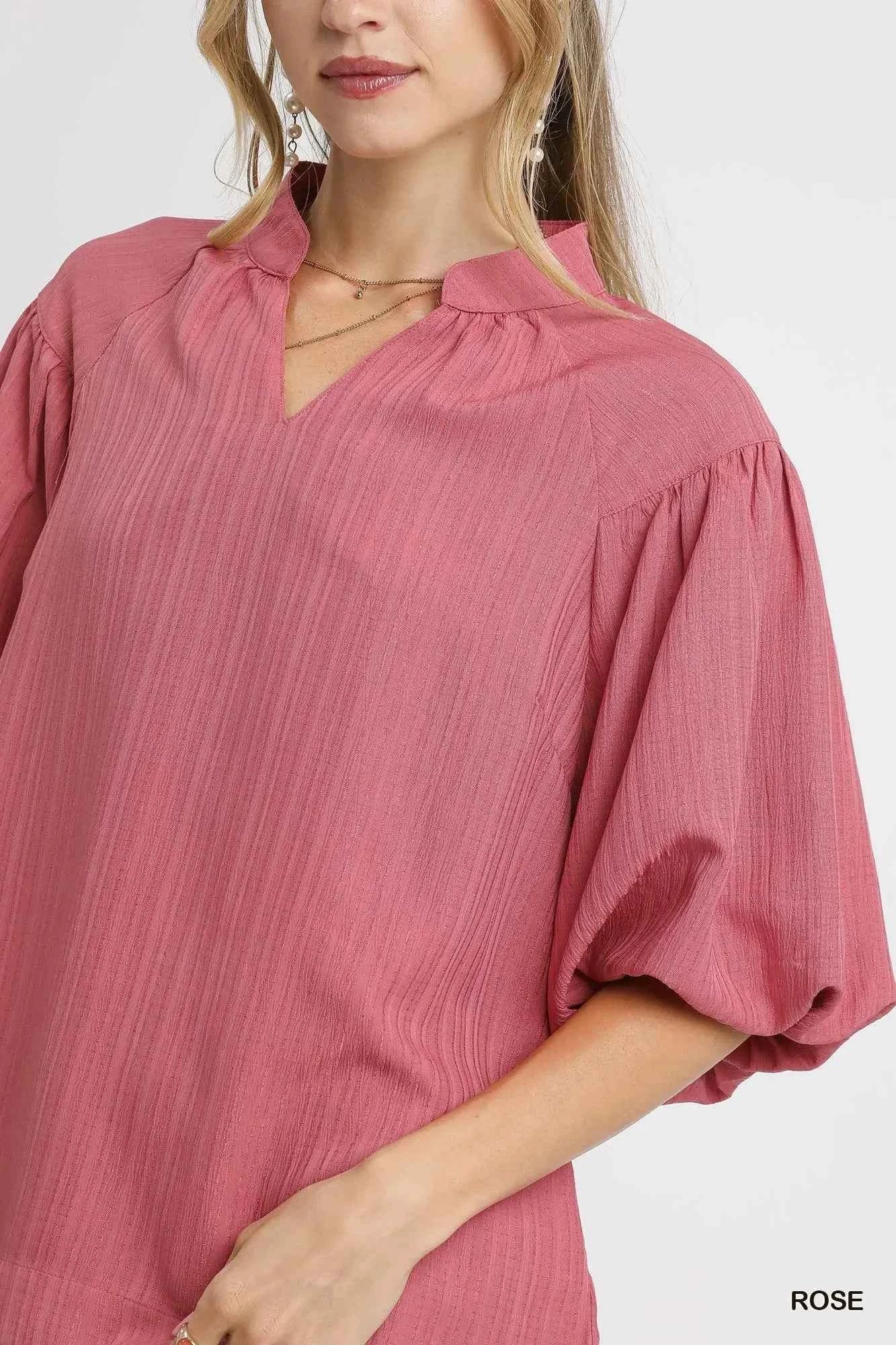 Umgee Textured Puff Sleeve Blouse b426495c-32f7-4e3f-853a-9c45b7962289-Max-Origin
