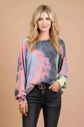 BiBi Tie Dye Terry Top With Dolman Sleeves PINK CHARCOAL YEL b42f0384-977b-40d7-8707-46e8face92b2-Max-Origin