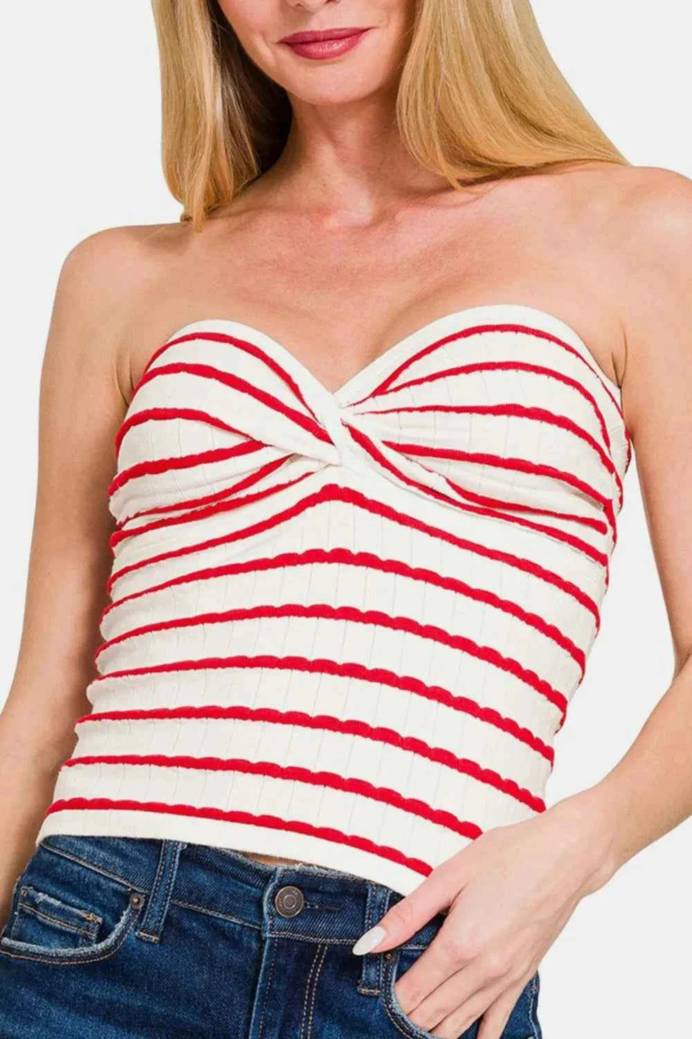 Zenana Twisted Sweetheart Neck Striped Tube Top b436fbee-1b79-4bea-9fd2-2a578c73c476-Max